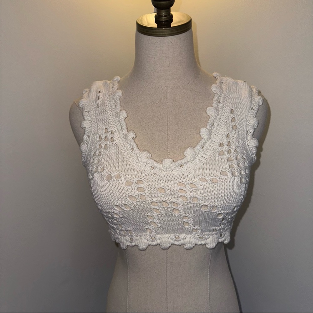 CECILIA PRADO Anthropologie Women’s XS White Knit Eyelet Crop Top